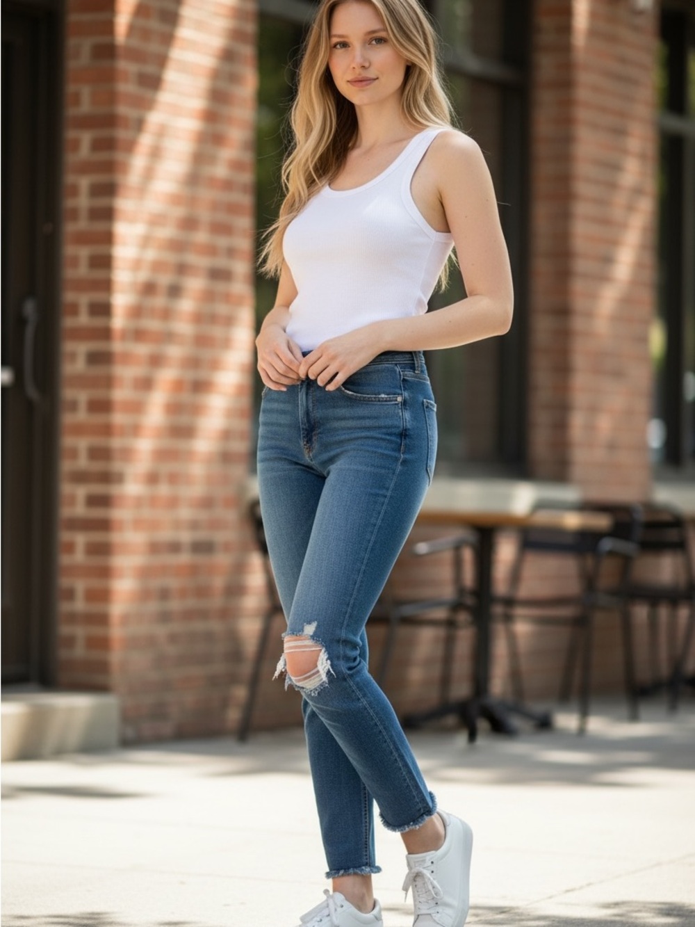 J Brand Skinny Distressed Mid-Blue Jeans